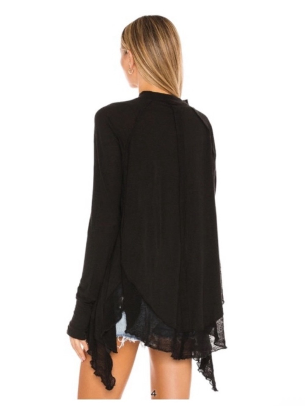 Free People black long sleeve tunic top with raw edges size small - Picture 3 of 15